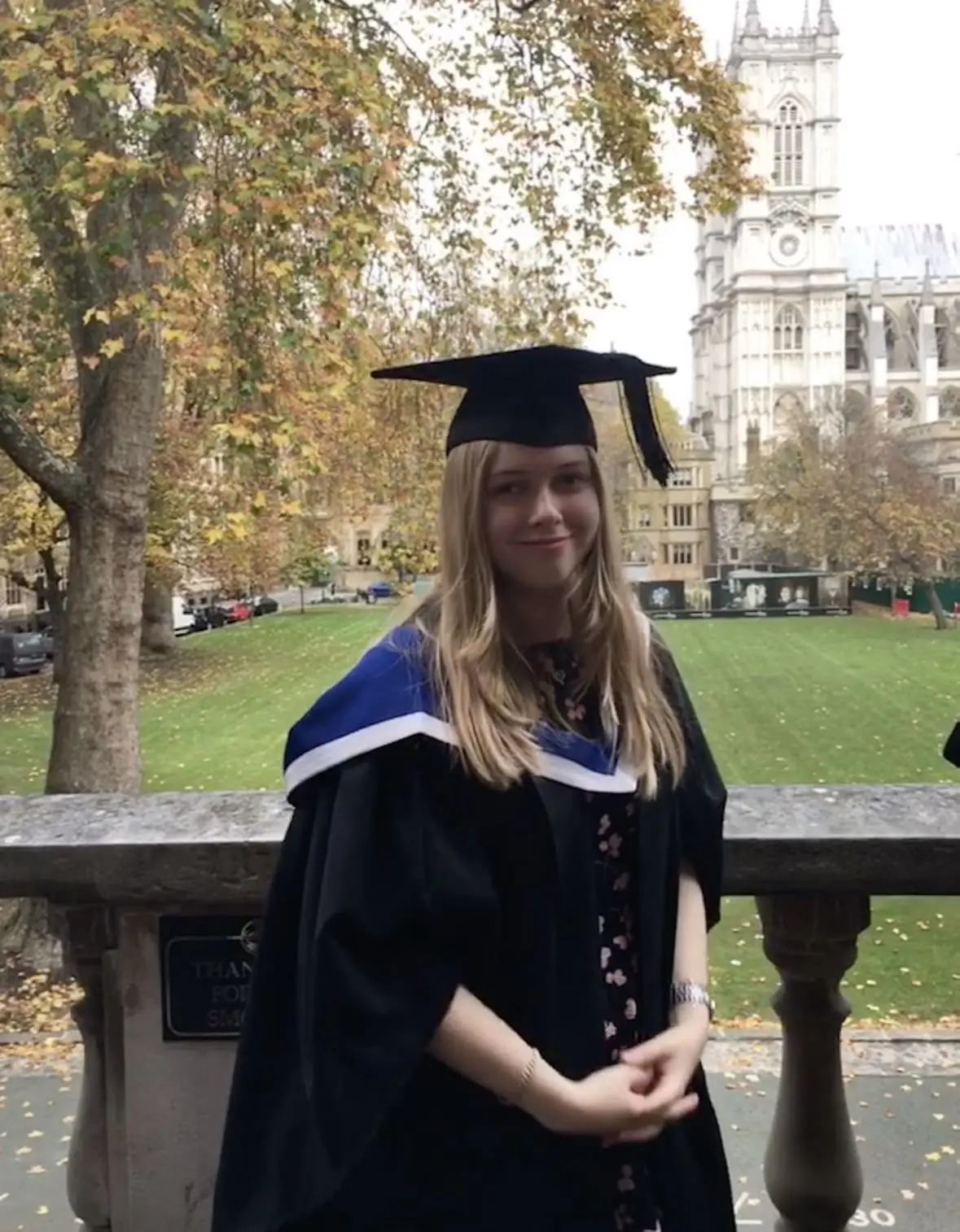 Madeline at university in mortar board and gown